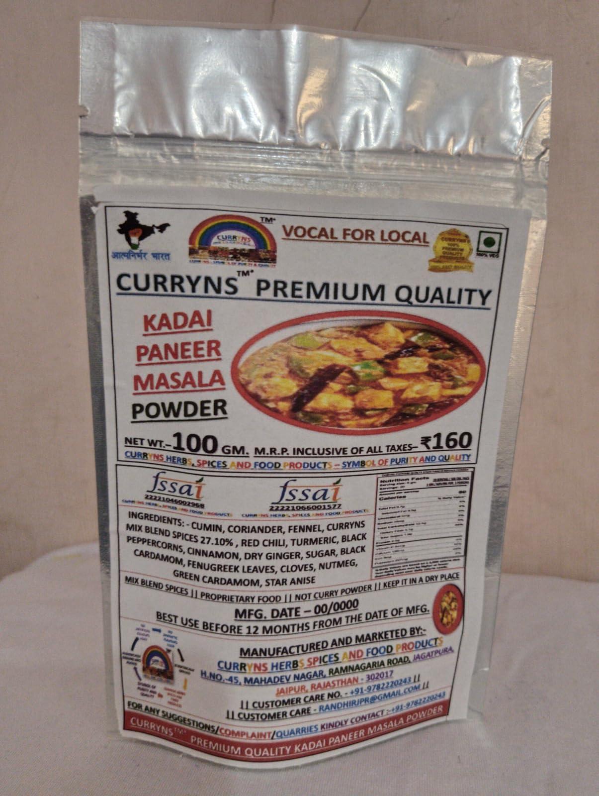 CURRYNS CURRYNS Kadai Paneer Masala Powder | Spices Masala With Natural Oils | Ready Masala For Healthy Delicious & Cooking(100 gm)