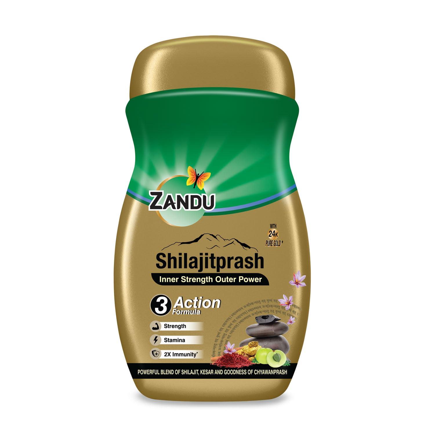 Zandu Zandu Shilajitprash 450g | Shilajit + Chyawanprash Herbs| 3 Action formula to Boost Immunity, Strength and Stamina| A Powerhouse of 47 potent Ayurvedic herbs like Shilajit, Gold,Kesar, Ashwagandha