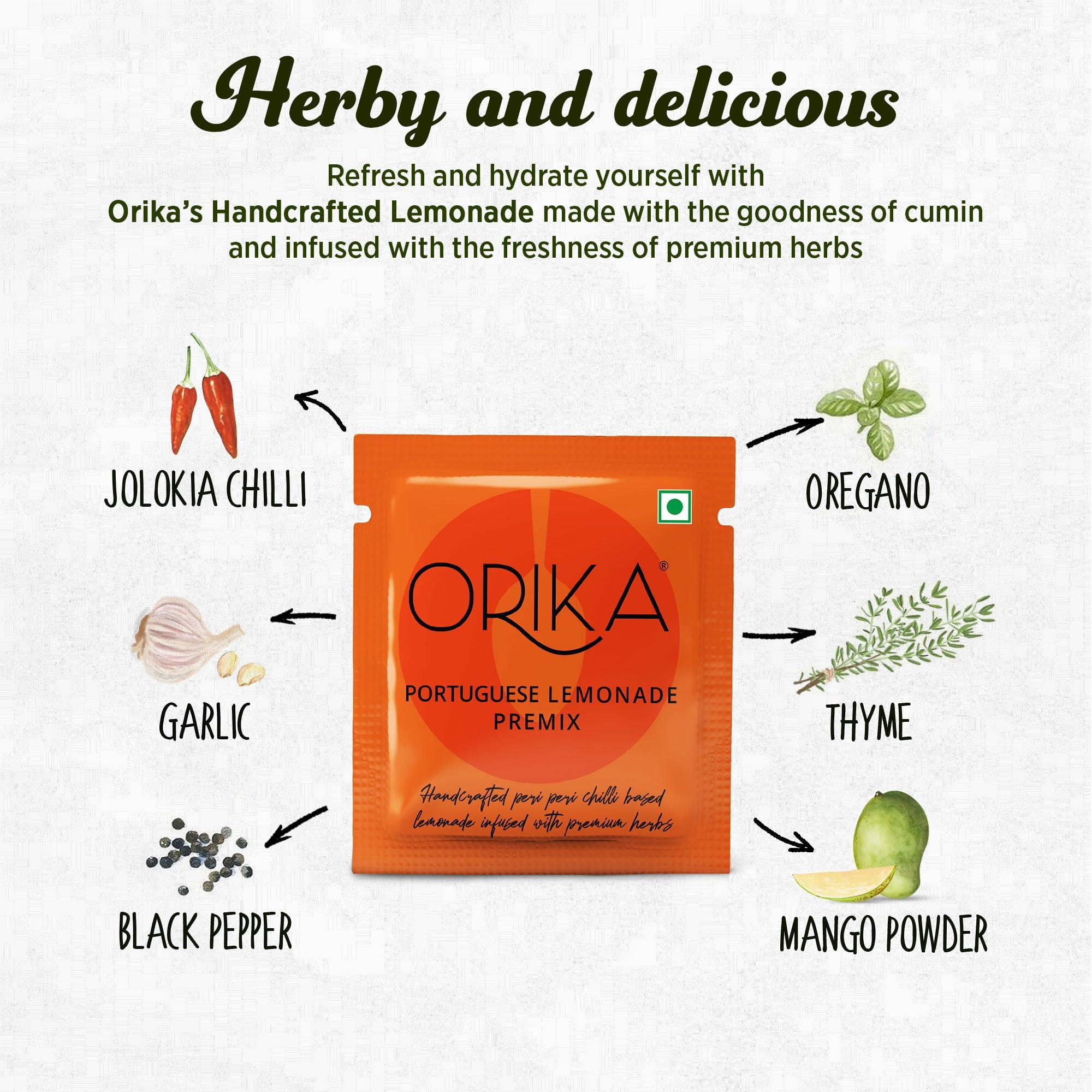 Orika Orika Jaljeera, Masala & Portuguese Lemonade Variety Pack | 60 Sachets (20 Sachets Each Flavour) 1.14kg | Infused with Premium Herbs | Handcrafted Instant Drink Premix | Refreshing Summer Drink
