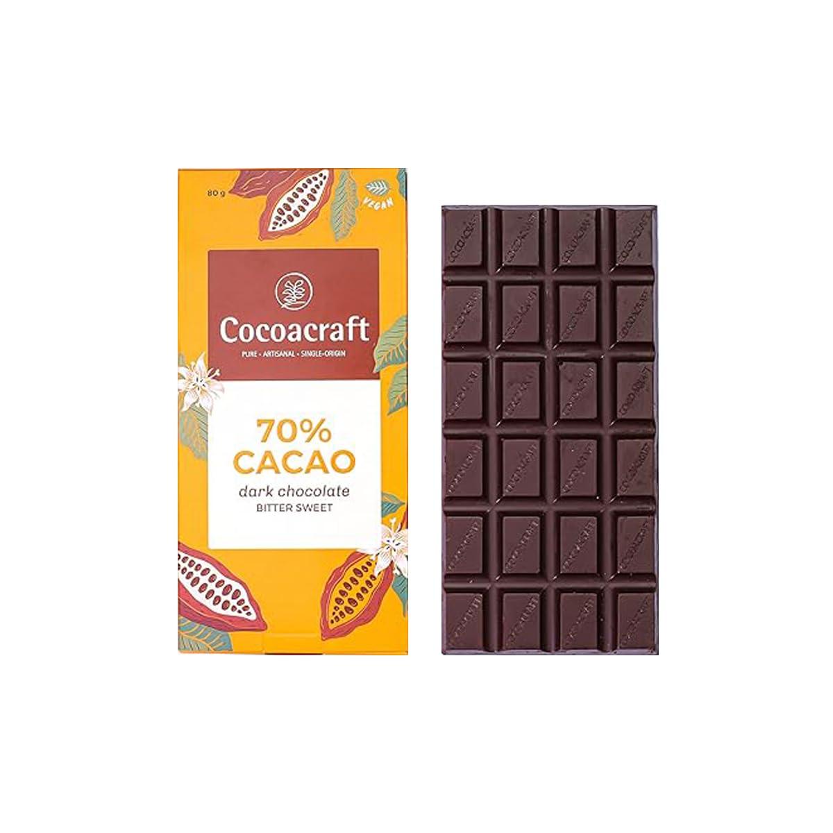 COCOACRAFT Cocoacraft 70% Bittersweet Chocolate Bar (80g) Dark Chocolate Bar| 100% Natural| Handmade Artisanal Couverture from Kerala| Ideal for Snacking and Gifting