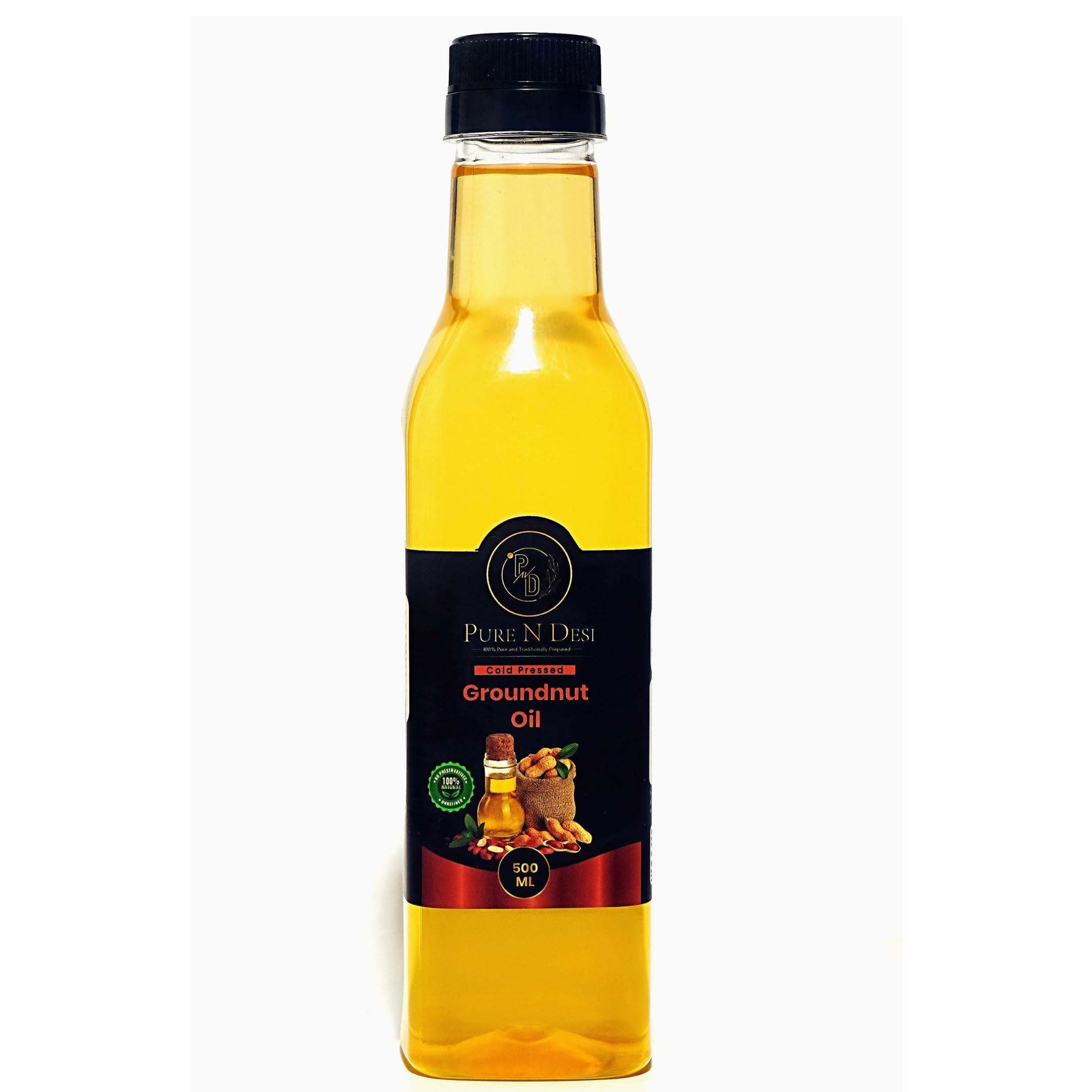 PURE N DESI PURE N DESI Cold Pressed Groundnut Oil | Peanut Oil Cold Pressed 500ml | Mungfali Ka Tel | Kachi Ghani Groundnut Cooking Oil 500 ML