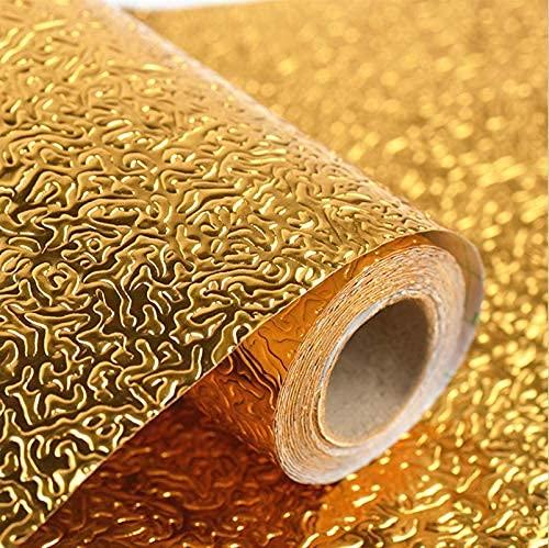 DHYANI DHYANI Golden Kitchen Wallpaper Roll Oil Proof Waterproof Paper Aluminum Foil Back splash Sticker Anti-Mold and Heat Resistant for Walls Cabinets Drawers and Shelves [5 meter]