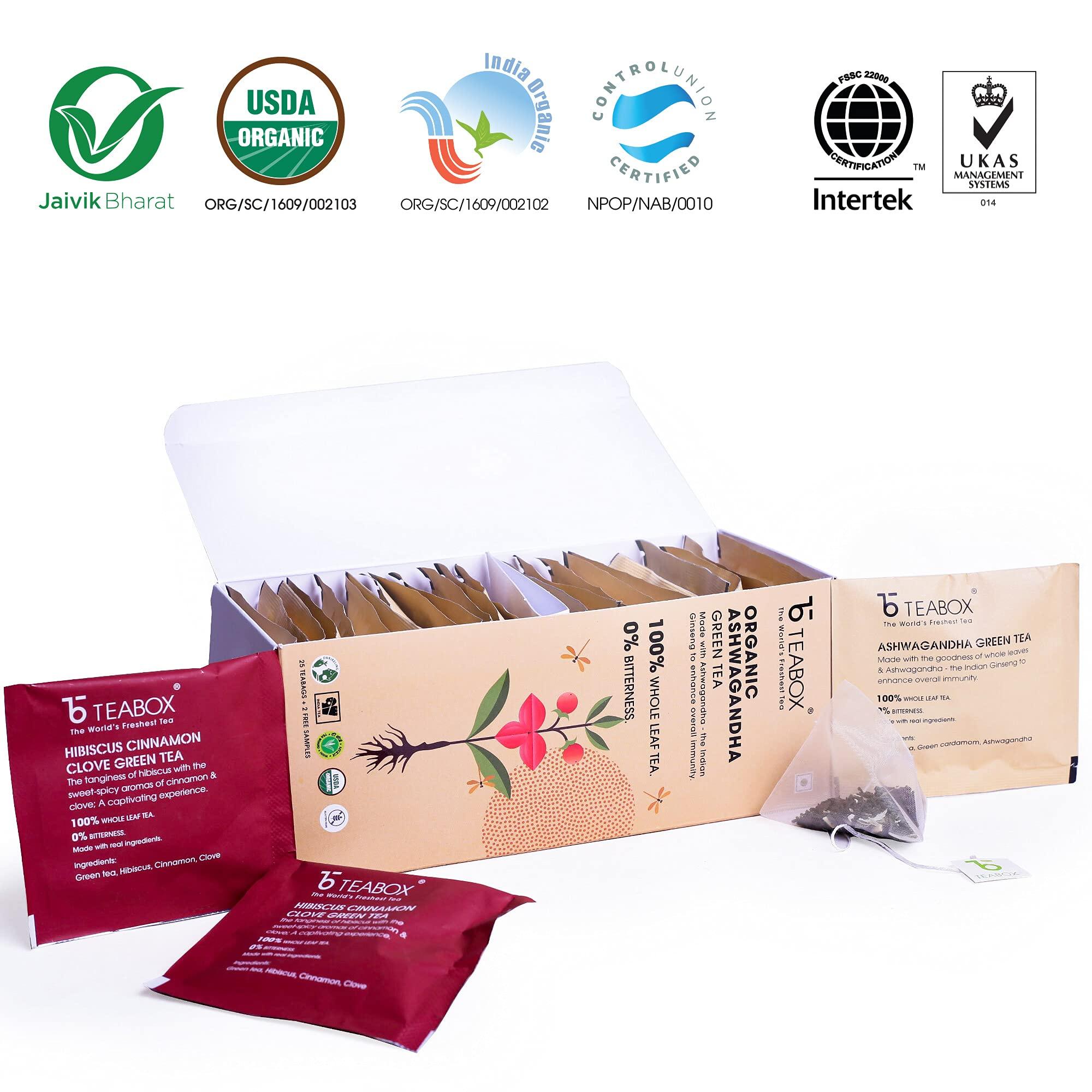 Teabox Teabox Organic Ashwagandha Green Tea 25 Teabags & Teabox Organic Green Mint Tea 25 Teabags