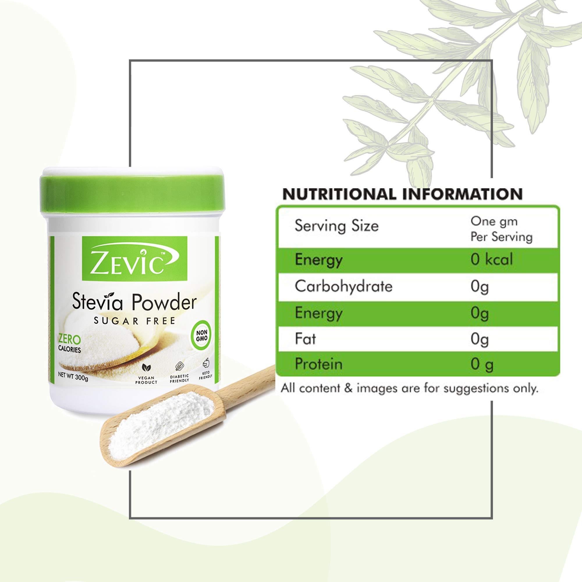ZEVIC Zevic Stevia Sugar Free Powder | Zero Calories Stevia Powder | Vegan & Keto | 100% Natural Sweetener Powder | Sugar Substitute Natural | Diabetic Friendly - 900g (300g x 3)