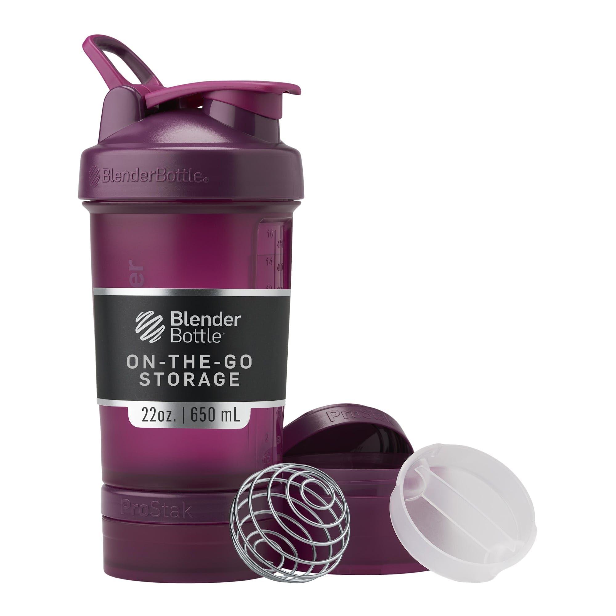 Blender Bottle BlenderBottle Shaker Bottle with Pill Organizer and Storage for Protein Powder, ProStak System, 22-Ounce, Plum
