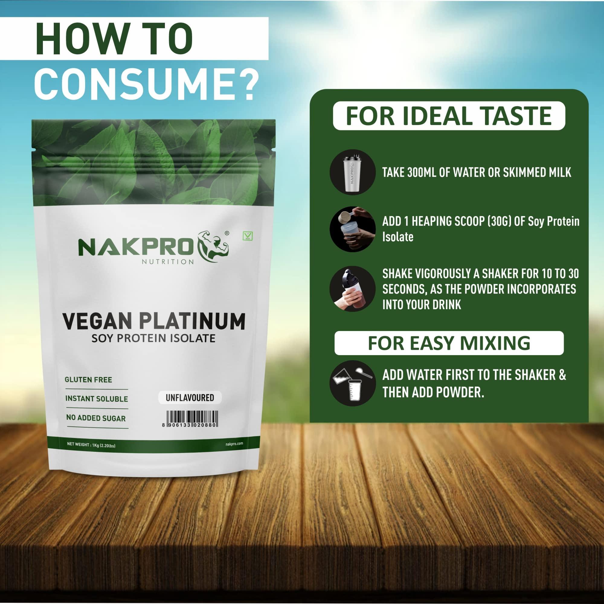 NAKPRO NAKPRO 100% Soy Protein Isolate, Unflavoured - 1kg | 27g Protein, 4.9g BCAA | Natural Vegan Plant Protein Powder | Easy To Digest | All Essential Amino Acids for Muscle Gain and Recovery