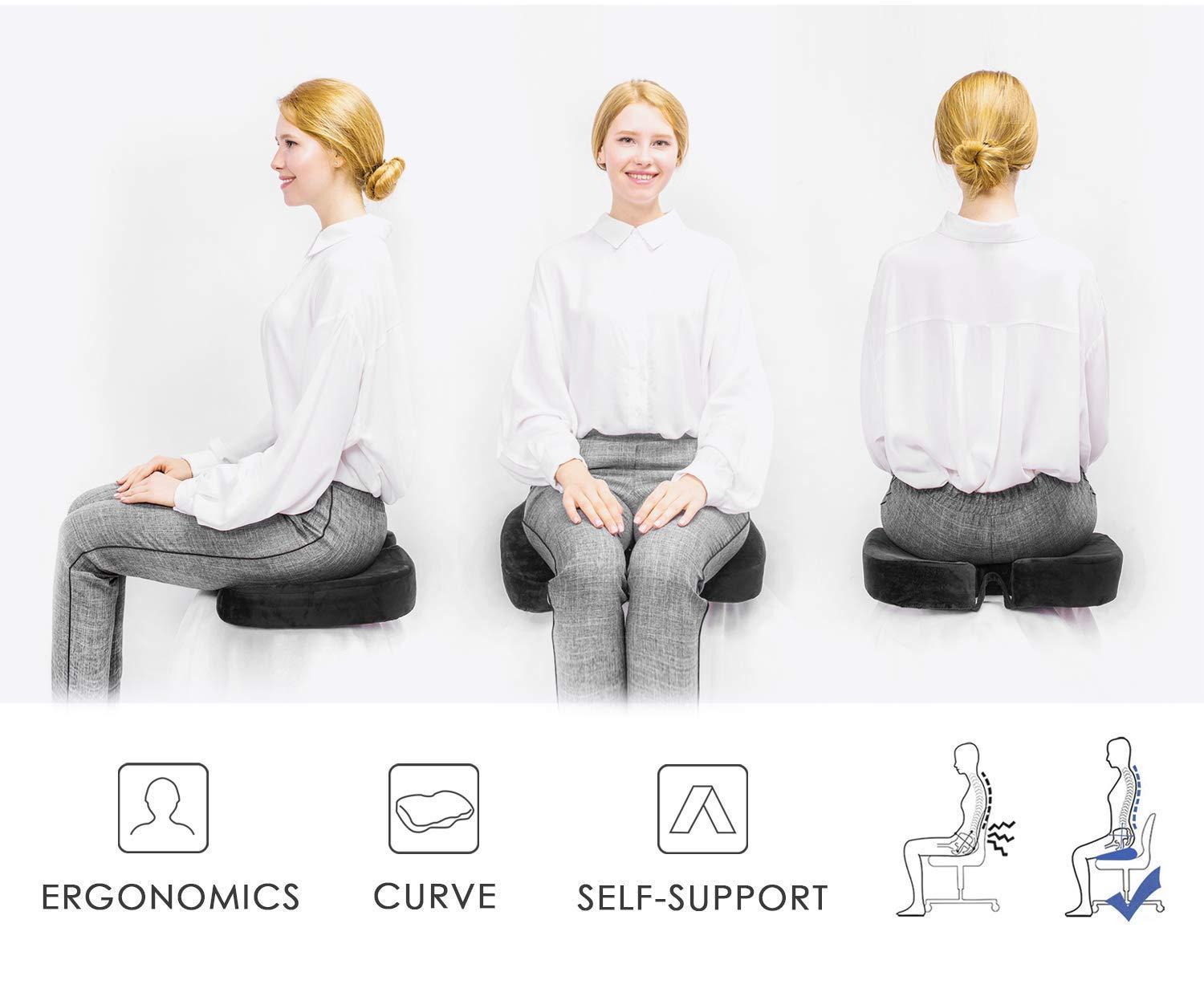 Multiple See Warranty Card ORTHO BUY Car Seat Cushion for Office Chair, Desk and Wheelchair Orthopedic Pu Foam Coccyx Cushion for Tailbone, Sciatica, Back Pain Relief, Washable Cover