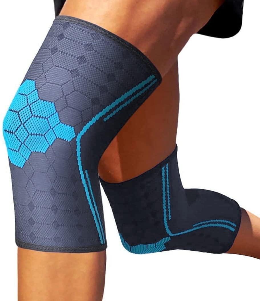 serveuttam Serveuttam® Knee Support for Men Gym (1 pair) - 3D Weaving Knee Cap for Knee Pain | Ortho Knee Supporter for Gym Squats | Knee Band for Gym Women Knee Pain Relief (M, Blue-Grey)