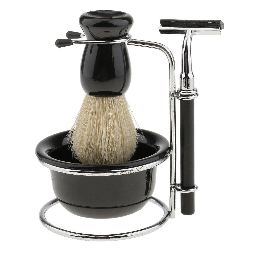 LICHTS LICHTS Anself 5 in 1 Men\'s Manual Razor Set Stainess Steel Stand Holder Wet Shaving Beard Razor Shaving Brush Bowl
