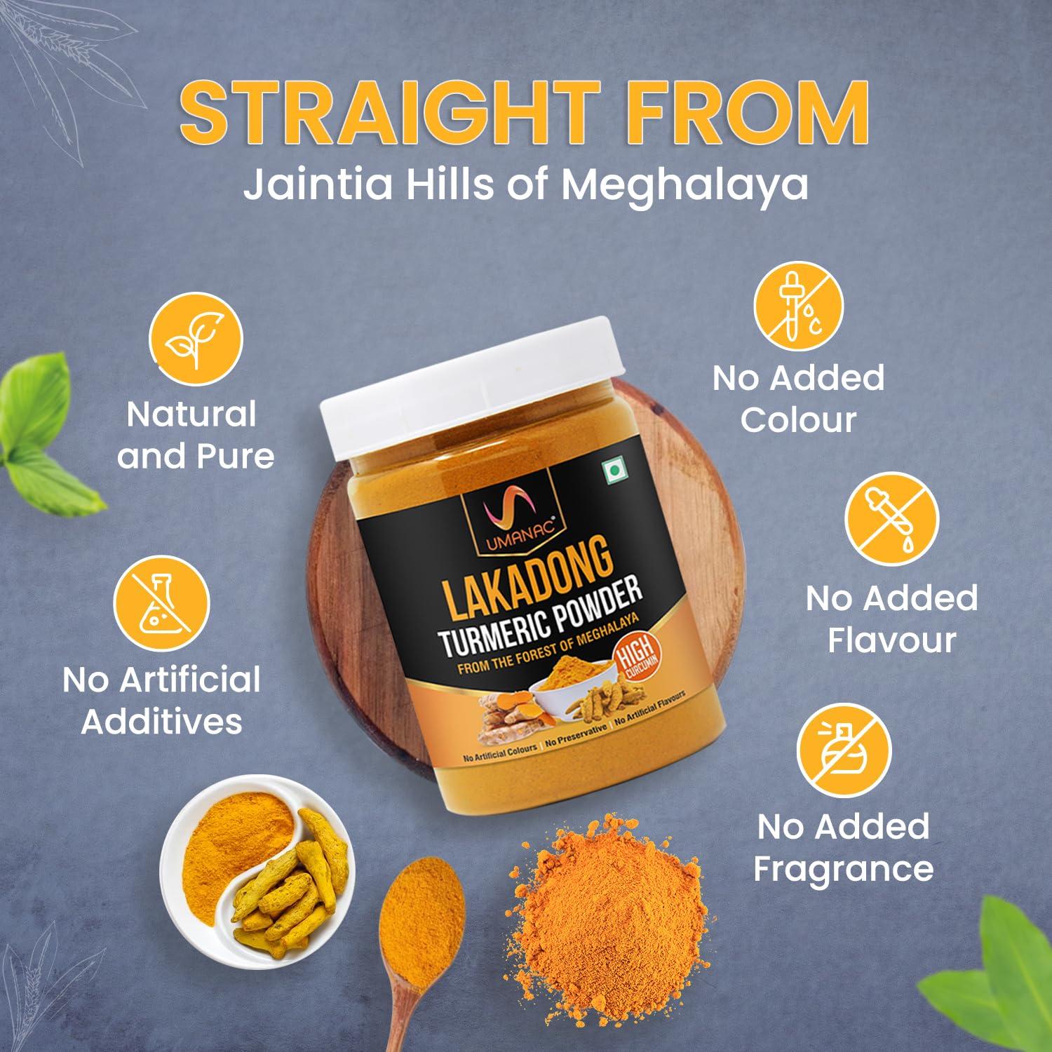 UMANAC Umanac Lakadong Turmeric Powder- 250Gm | Lakadong Haldi Powder | Fresh Turmeric From Meghalaya | High Curcumin Value | 100% Pure & Natural | Unprocessed | Rich Earthy Aroma