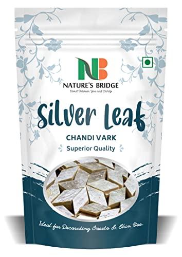 NATURE'S BRIDGE Nature\'s Bridge Chandi Vark/Silver Leaf - (30 Leaf) Jumbo Sized Sheet 13 cm x 10 cm/German Finest Silver Leaves for sweets/Face Pack/Chandi ka Warq Glitters