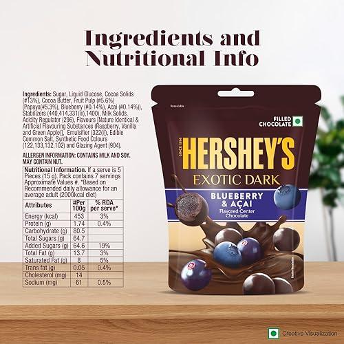 HERSHEY'S HERSHEY\'S Exotic Dark Blueberry & Acai Flavor| Dark Cocoa Rich Chocolates 100 G - Pack of 2 - 200 Gm