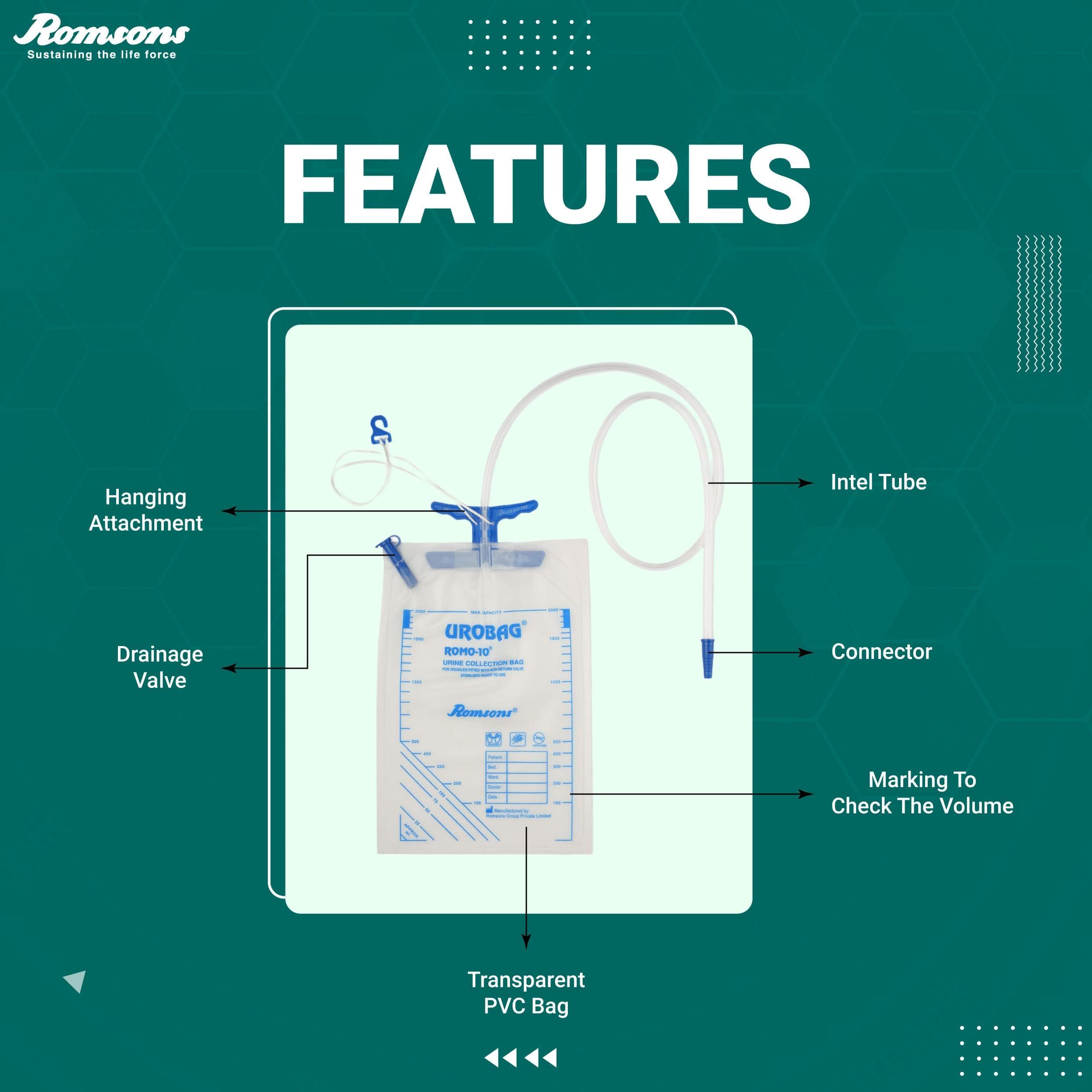 Romsons Romsons Romo 10 Urine Collection Disposable Bags, With Super Absorbent And Ziplock, Portable Urinal, Camping Pee Bags, Emergency Bag During Traffic Jam And Travel - Pack Of 5, Multicolour