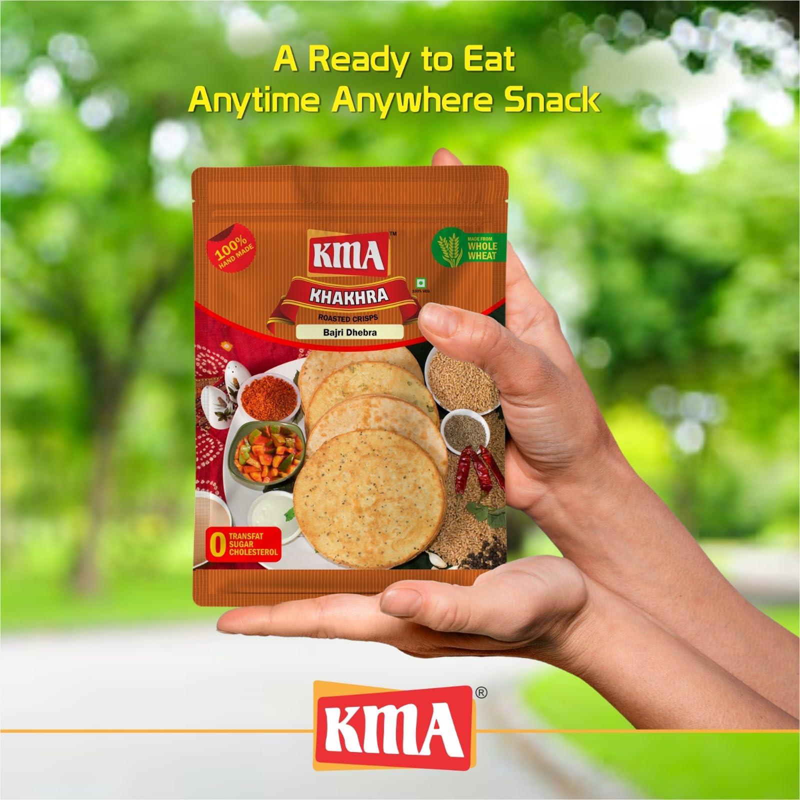 KMA KMA Bajri Dhebra Khakhra 600g (3 packs * 200g each) - Handmade Roasted Fresh Gujarati Snacks , Crispy & Nutritious with Rich Flavor of Millet & Garlic , Healthy Diet , Ready to Eat Indian Multigrain Delight , Easy to Carry , Low Calorie Snack