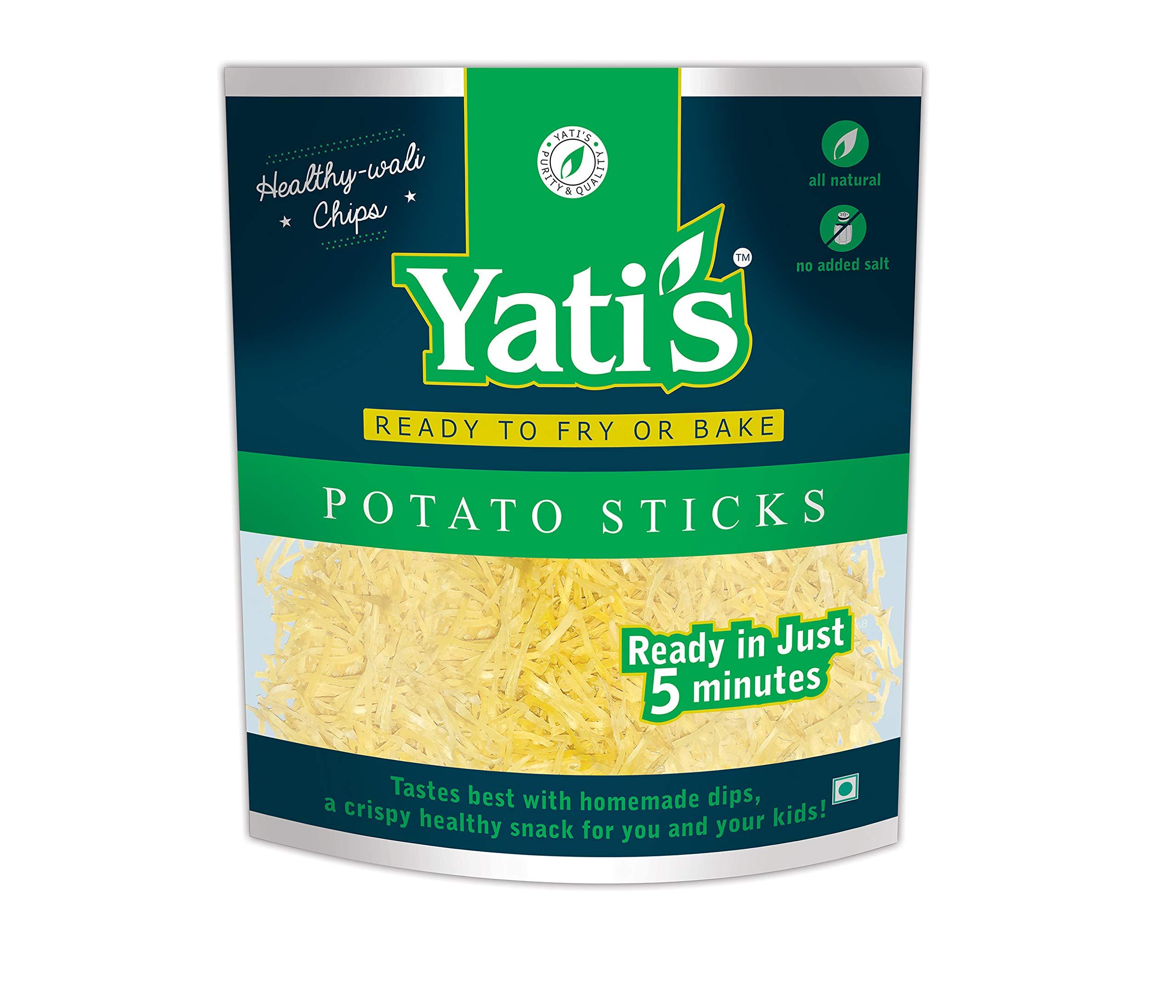 Yati's Yatis Dry Potato Sticks (Laccha/Sev), Ready to Fry or Bake Crispy & Crunchy Snack, No Preservatives, Perfect Tea-Time & Party Snack, Fully Falahari for Fasting - 300g (150g x 2)