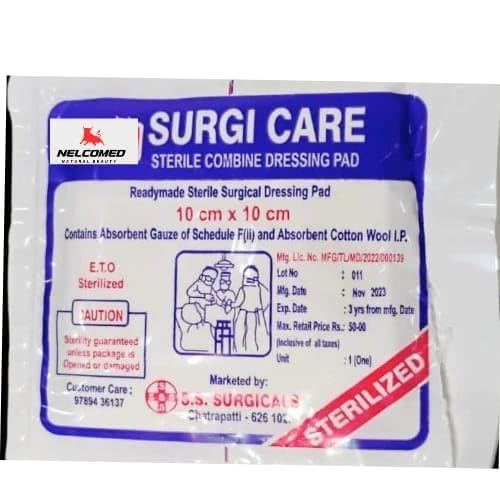 NELCOMED NelcoMed FIRSTAID STERIPAD 10X10 SIZE WITH COTTON STERILIZATION DONE FOR WOUND DRESSING 50 PCS PACK
