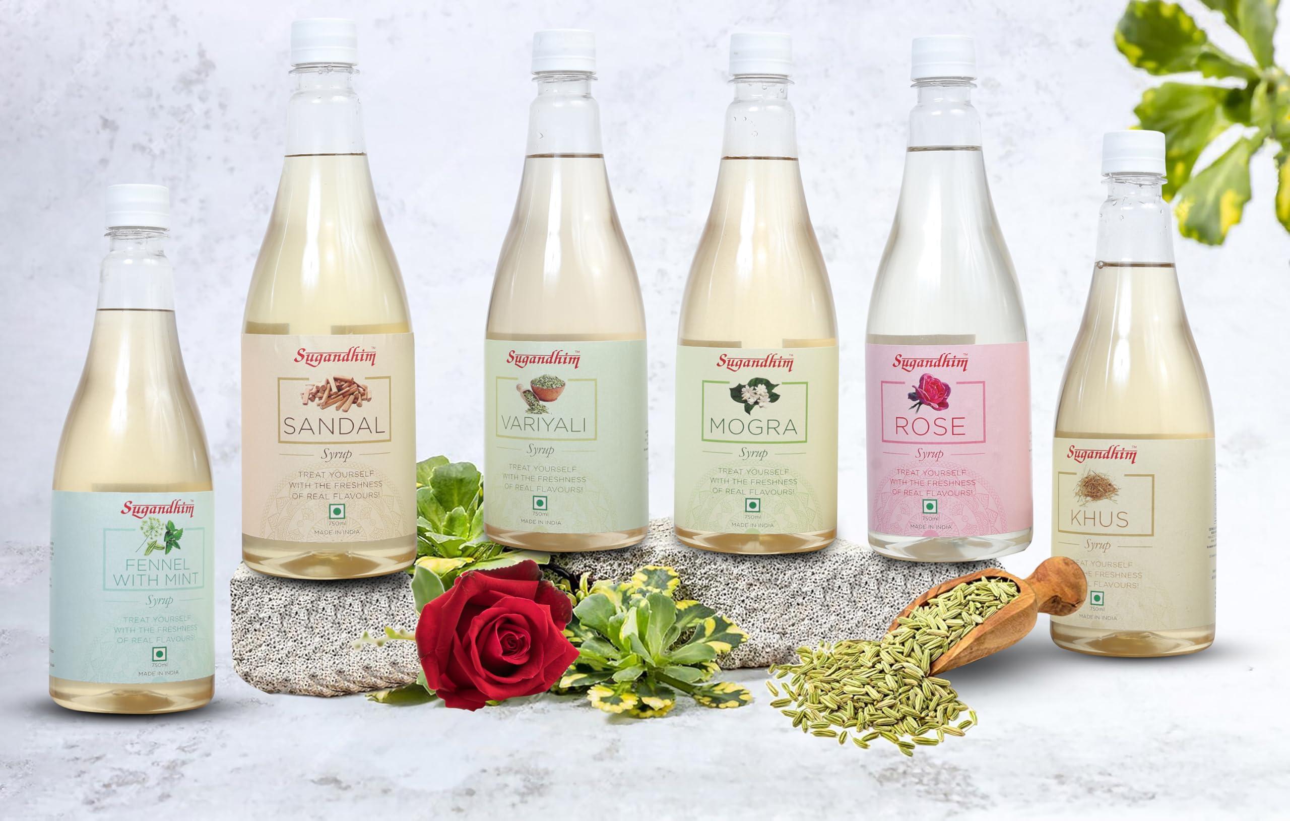 Sugandhim Sugandhim Sandal (Chandan) Syrup Sharbat, 750ml, 100% Natural Flavoured, instant cool, Colourless, refreshing summer quencher liquid,faluda Mixer,Mocktail Cocktail milkshake smoothies,ready to Drink Juice,gluten free