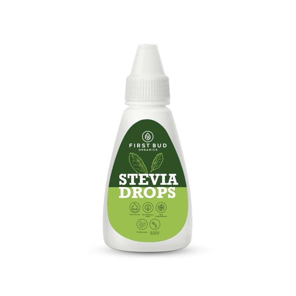 First Bud Organics First Bud Organics Pure Stevia Drops - 20ml | Zero Calorie, Natural Sweetener, Non-GMO & Sugar-Free Stevia Drops | Sugar Substitute For 400 Serving, Low Glycemic index & Promote Oral Health