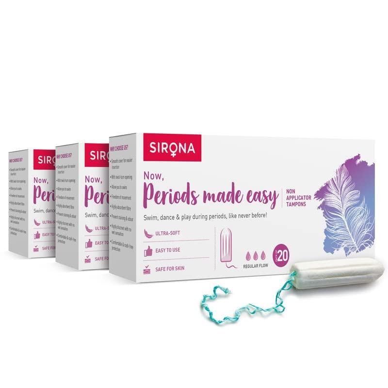 Sirona Sirona Period Made Easy Tampons - 20 Piece (Pack of 3) | For Medium & Regular Flow | Biodegradable Tampons | FDA Approved