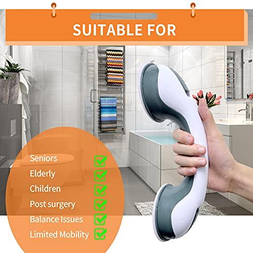 visen 12\' Portable Grab Bars for Bathroom,Ultra Grip Dual Locking Shower Handles for Elderly,Safety Suction Grab Bars for Shower,Balance Assit Hand Rail Support,Injury,Senior,Kids(Green, 12\"-Pack of 1)
