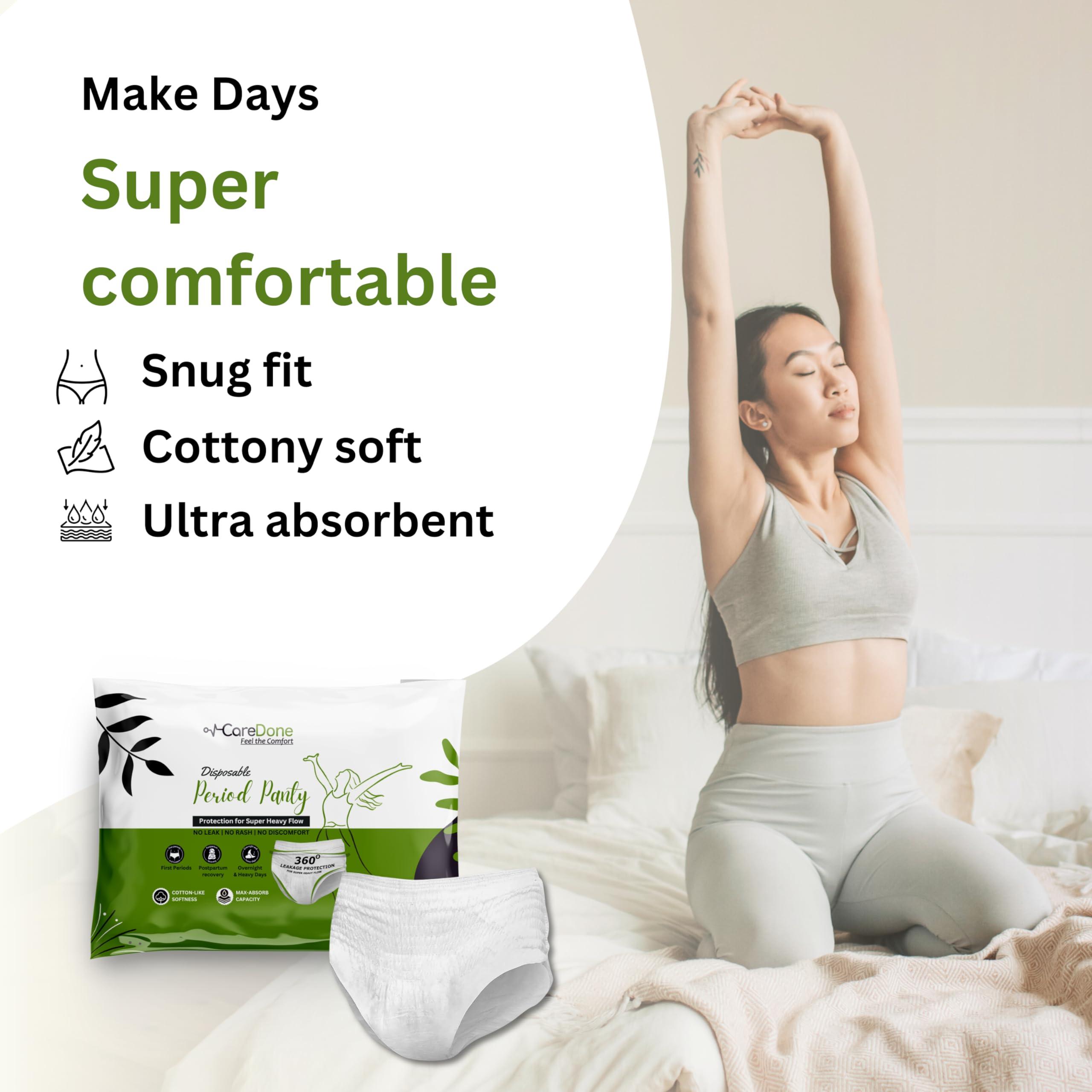CareDone Caredone Overnight Period Panties (Medium/Large size) for heavy flow period protection | with 360 degree anti-leakage design |No Leakage | Sanitary Pants for Regular Flow & Heavy Flow (L, 3)