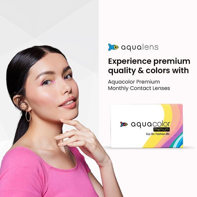 AQUALENS CONTACT LENSES Aquacolor Monthly Disposable Premium Turquoise Color Contact Lenses (2 Lens/Box) and 0 Power