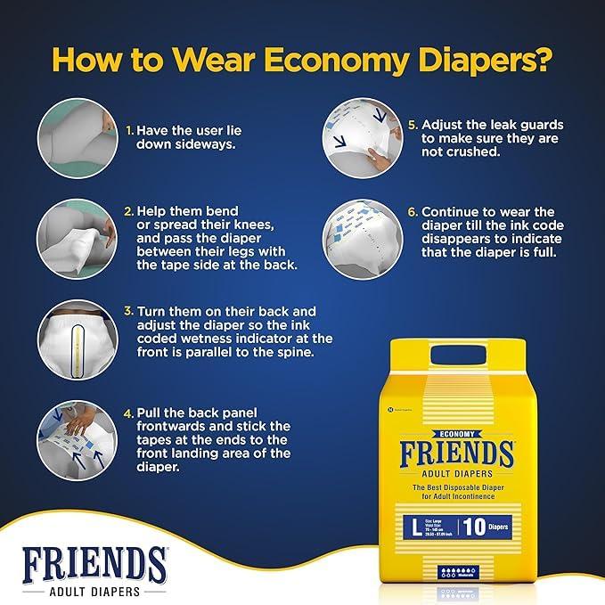 Generic Friends Economy Adult Diapers Tape Style with odour lock and Anti-Bacterial Absorbent Core (XL, 30.00)