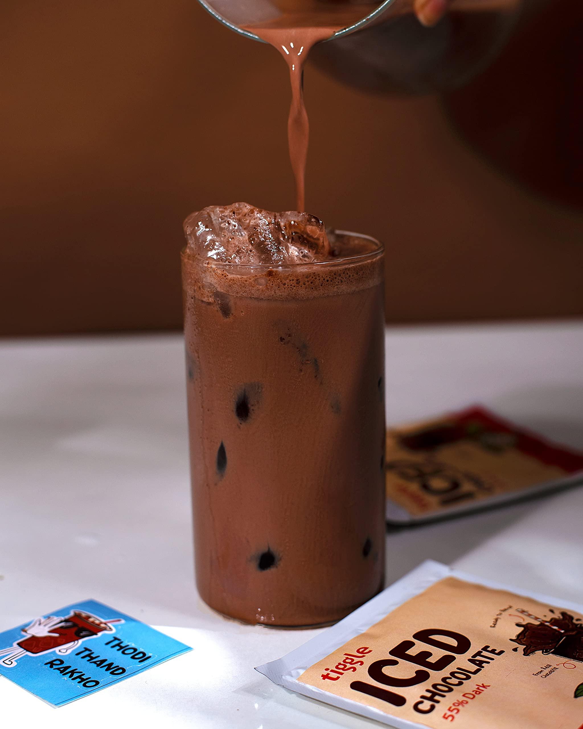 tiggle tiggle 55% Dark Iced/Cold Chocolate Mix Summer Special - 10 Sachets|As Seen On Shark Tank India|Dark Chocolate Powder For Milkshake|Chocolatey & Smooth|Ready In 10 Seconds|No Refined Sugar - 30 Gm