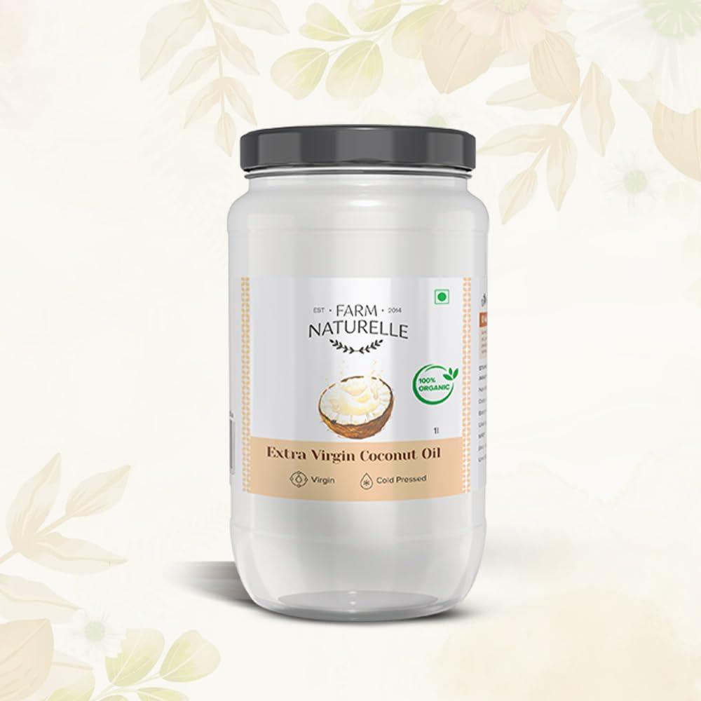 Farm Naturelle Farm Naturelle -100% Pure Organic Extra-Virgin Cold Pressed Coconut Oil 550ml | Aroma for Cooking & Healthy Skin and Hair | 100% Vegan (Glass Bottle -550ml)