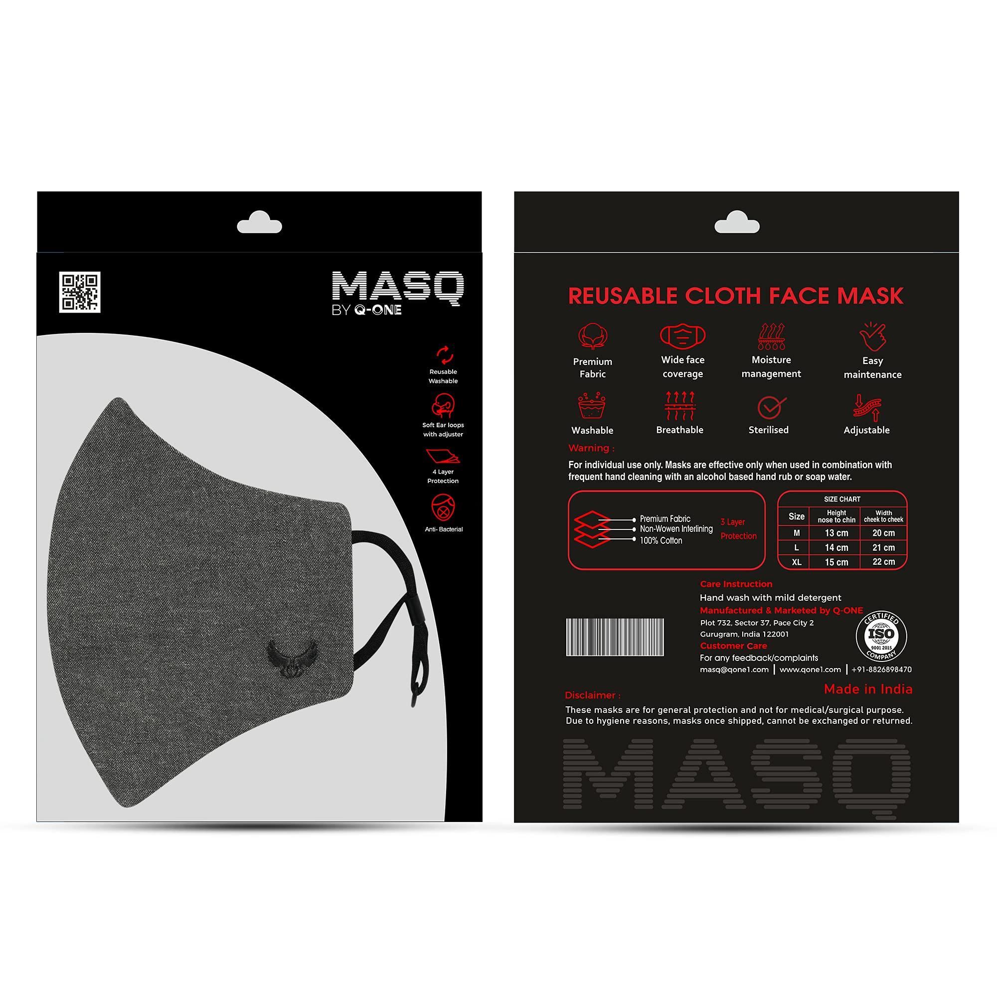MASQ MASQ By Q-One Devil-Combo Breathable Protective Reusable Washable Masks, Anti-Bacterial (BFE>99%) 4 Layer Embroidered, Fashionable Cotton Cloth Face Mask for Men and boys with Ear Adjusters