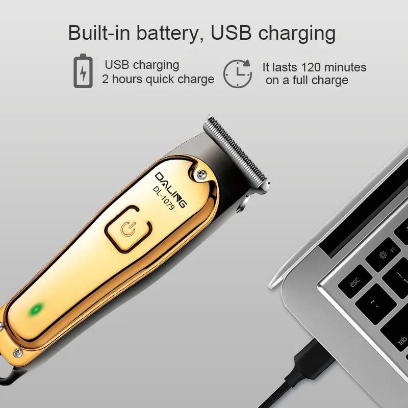 DALING DALING Professional Rechargeable Electric Hair Trimmer for Men with Carbon Steel Cutter - (Gold)