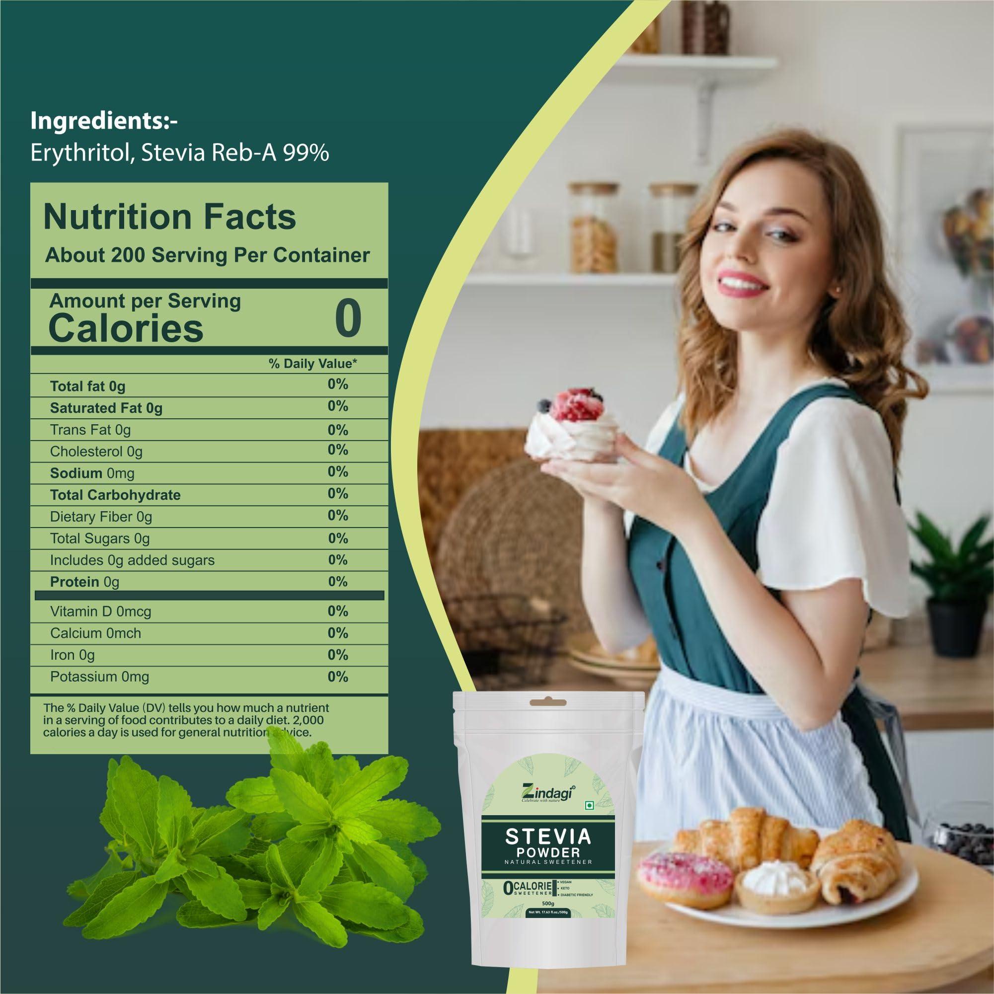 ZINDAGI Zindagi Stevia Powder (Reb A 99%) Extract | Sugar Subsitute | Stevia Natural Sugar-free Powder In Bulk | 500 gm | Pack of 4