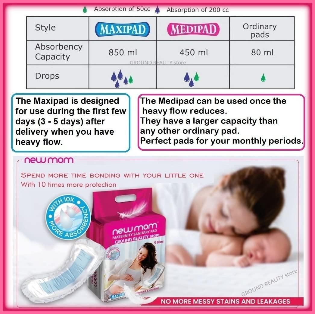 TUNSECHY TUNSECHY (Set of 20) New Mom Disposable Maternity Sanitary Pads for Women. 15 Medi pads for Medium Flow (450ml) + 5 XL size New Mom Panty Pad Fixator (washable and reusable) New Post Pregnancy Kit