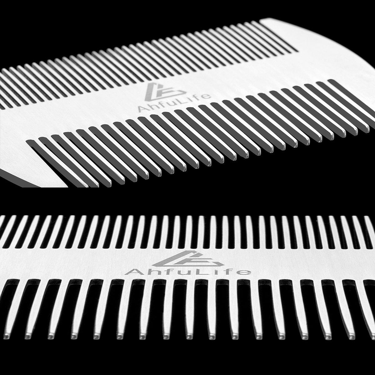 AhfuLife Stainless Steel Metal Hair&Beard Comb - Anti-Static Dual Action Beard Comb - Credit Card Size Comb Perfect for Wallet and Pocket - Presented in Gift Box (Stainless Steel Comb (2pcs))