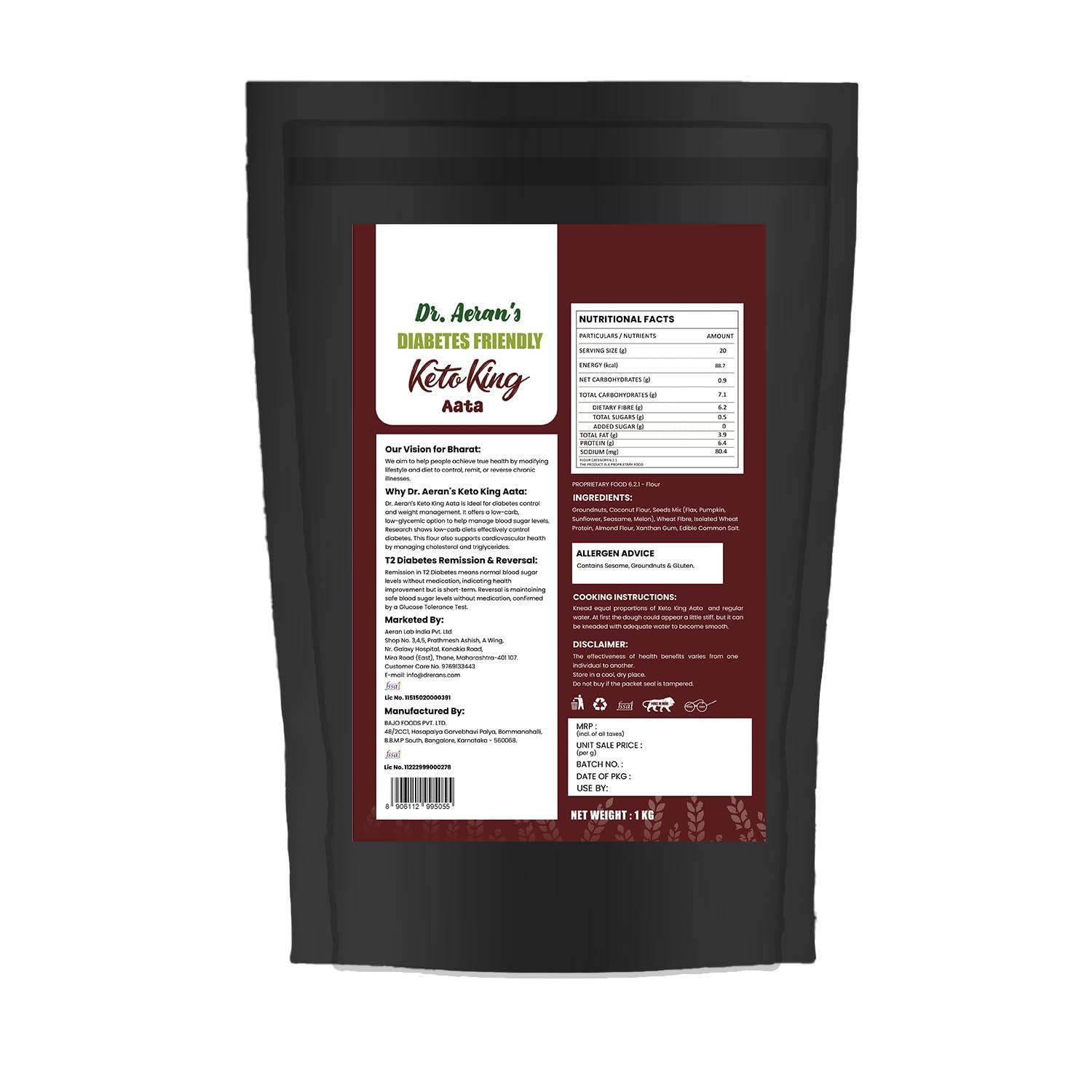 Dr. Aeran\'s Dr. Aeran\'s Diabetes Friendly Keto King Atta, 5Kg, Ultra Low Carb, Low GI Atta for Sugar Release Control, Diabetic Atta For Diabetic Care, High Fiber Flour, Sugar Control Keto Atta