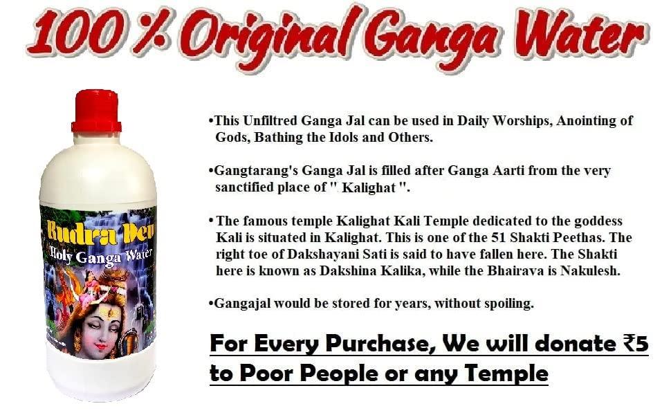 Rudra Dev Rudra Dev 100% Pure Original Natural Preminum Gangajal (Kalighat) Pavitra Natural Pack of 1 Piece Bottle (1L) Pooja Water Bottle