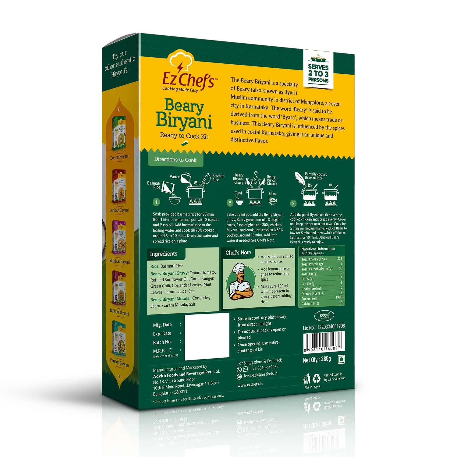 Ez Chef's Ez Chef\'s Beary Biryani Kit | Mangalore\'s famous Biryani | Ready to Cook in 3 easy steps | Just add Chicken | PACK OF 2