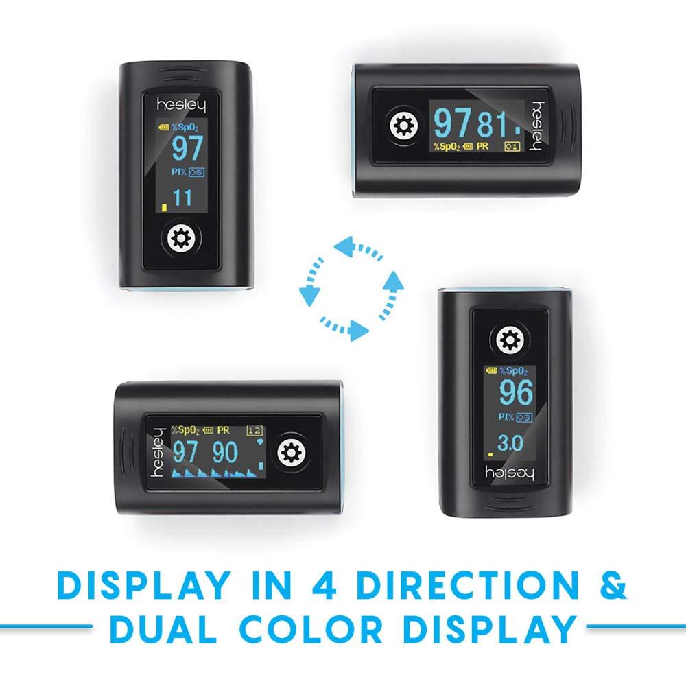 Hesley Hesley Pulse Oximeter Fingertip, Oxygen Saturation Monitor with Plethysmograph and Perfusion Index, Heart Rate and SpO2 Levels Meter with LED Display for Adult (Blue and Black)