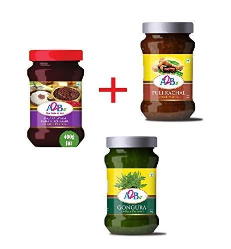 Adyar Anand Bhavan Sweets and Snacks Adyar Anand Bhavan Sweets and Snacks A2B Pulikachal 400 g, Rajapalayam Kara Kozhambu 400 g, Gongura 400 g Rice Paste Combo Deal