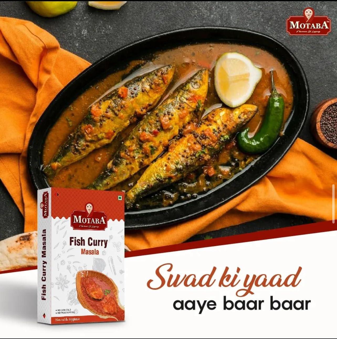 MOTABA Motaba Fish Curry Masala | Ready to Cook Spice Mix, Machhli Gravy Masala | | Indian Blended Spices, Authentic Spicy fish curry Masala | Aromatic(100Grams)