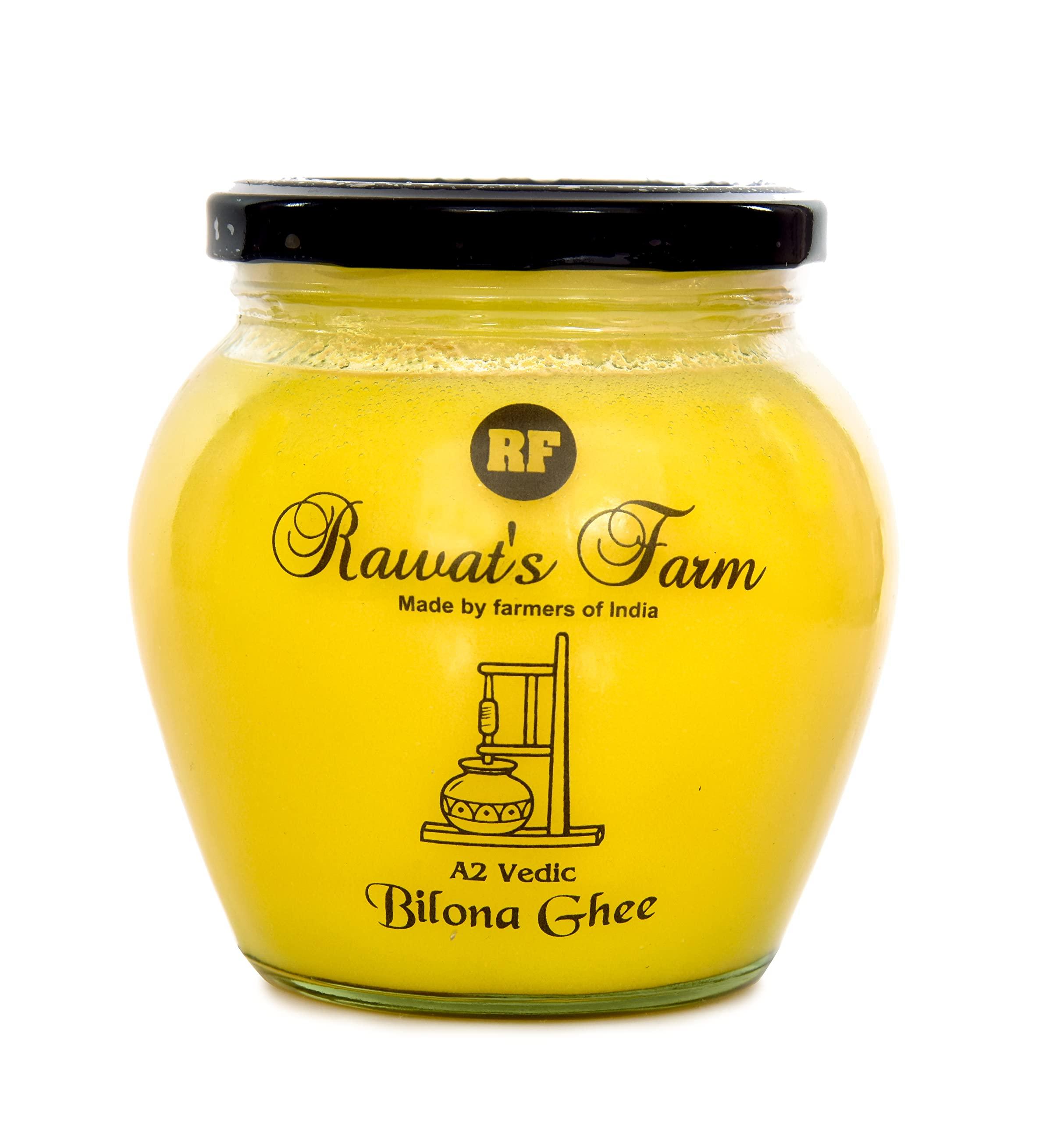 Rawat\'s Farm Rawat\'s Farm A2 Vedic Bilona Cow Ghee 500 ml | Glass Jar | Curd Churned Bilona Ghee | Government Laboratory Passed | 100% Natural | Immunity Booster | Good for Heart |