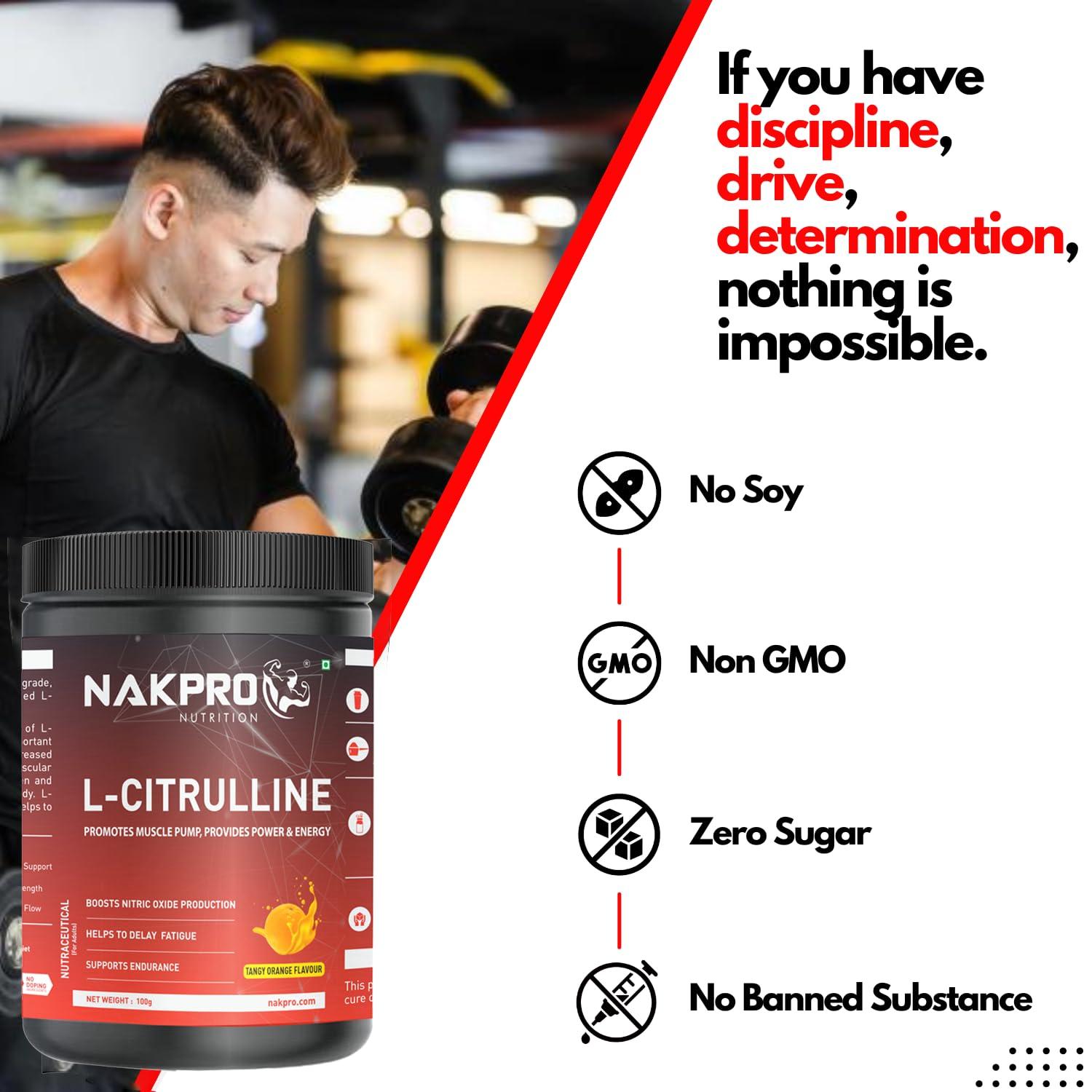 NAKPRO NAKPRO Pure L-Citrulline Powder- Jar, Boosts Nitric oxide & Muscle growth for men & women (Tangy Orange, 100g)