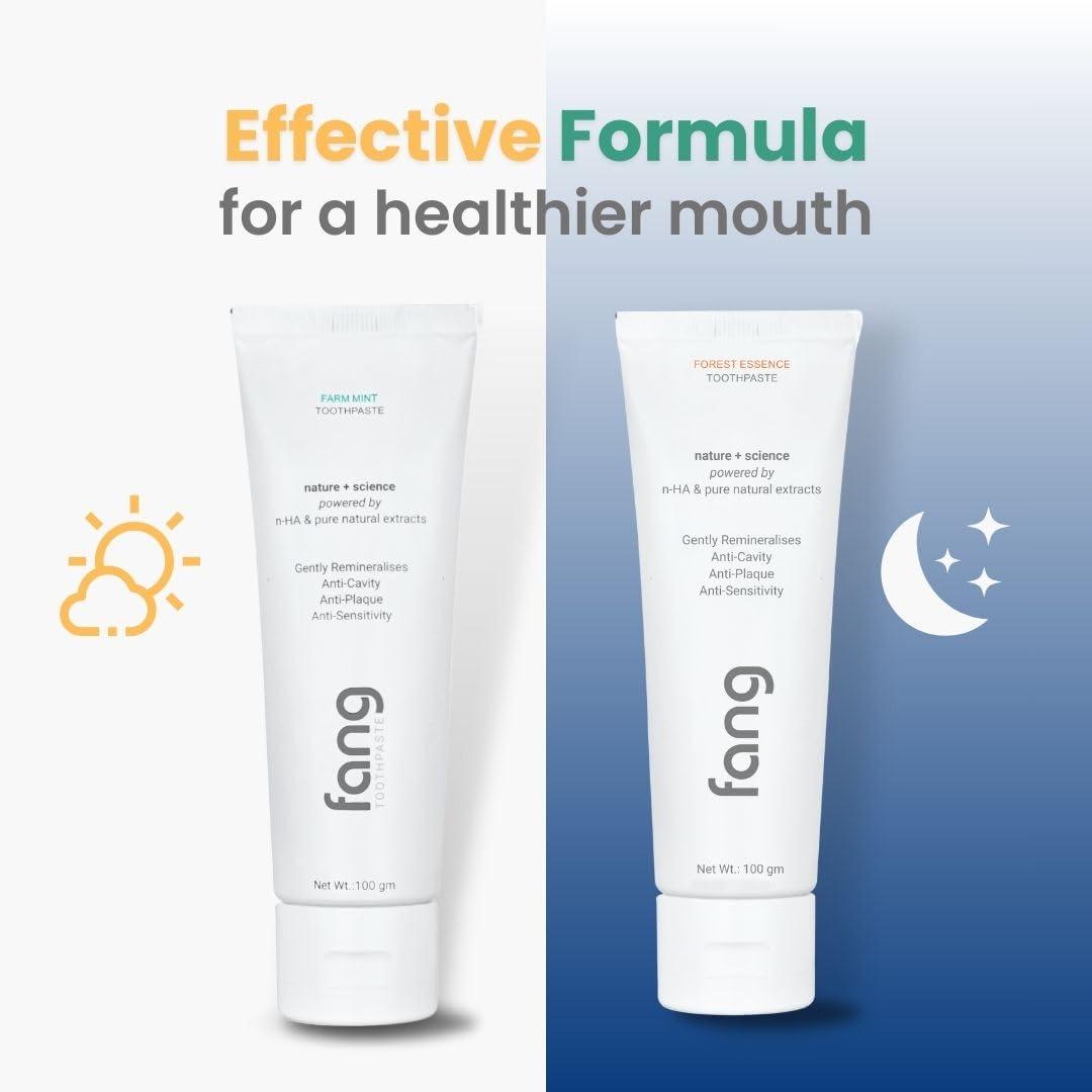 Fang Fang Farm Mint and Forest Essence Toothpaste Combo Pack |Fluoride Free Hydroxyapatite, Teeth Whitening, Heals Sensitive Teeth, Fights Cavities, Gum Diseases, Bad Breath, SLS & Chemical Free (100g X 4)