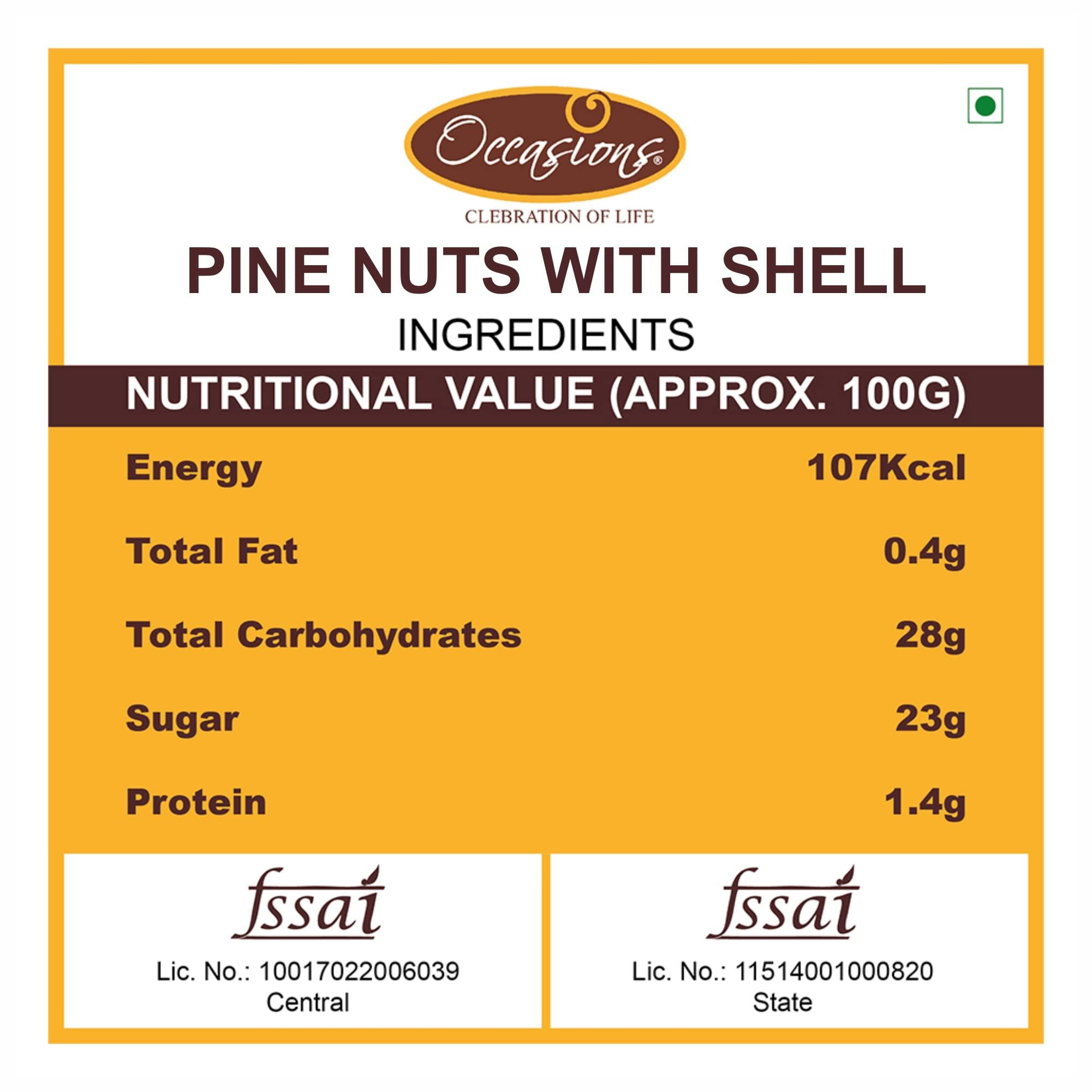 Occasions Ocassions Jumbo Pine nut (Chilgoza Seeds) with Shell ()- 250g
