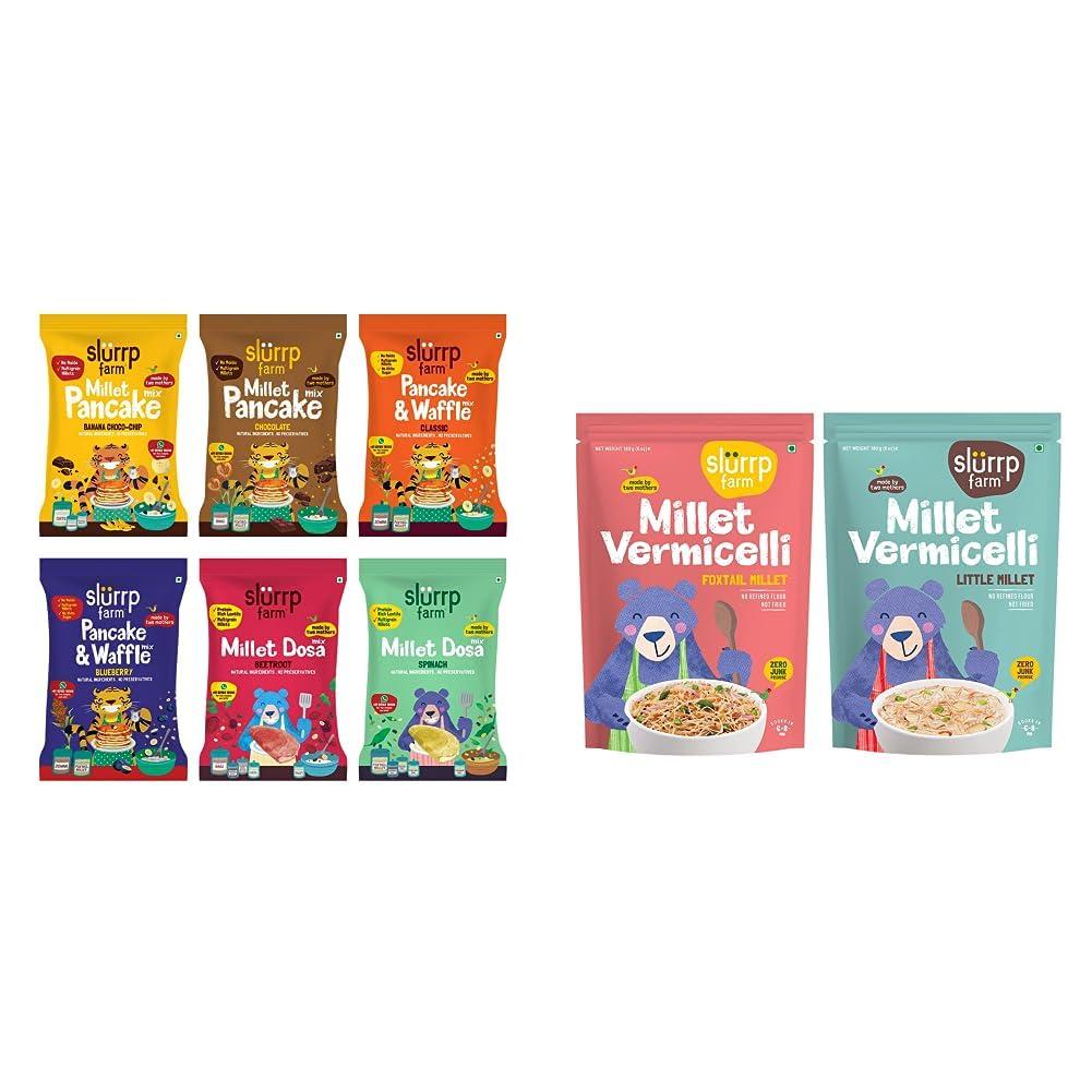 SLURRP FARM Slurrp Farm Healthy Breakfast and Snacks Trial Pack Combo, 300g (Pack of 6, 50g each) & Slurrp Farm Millet Vermicelli, Semiya , 180 g each (Pack of 2)