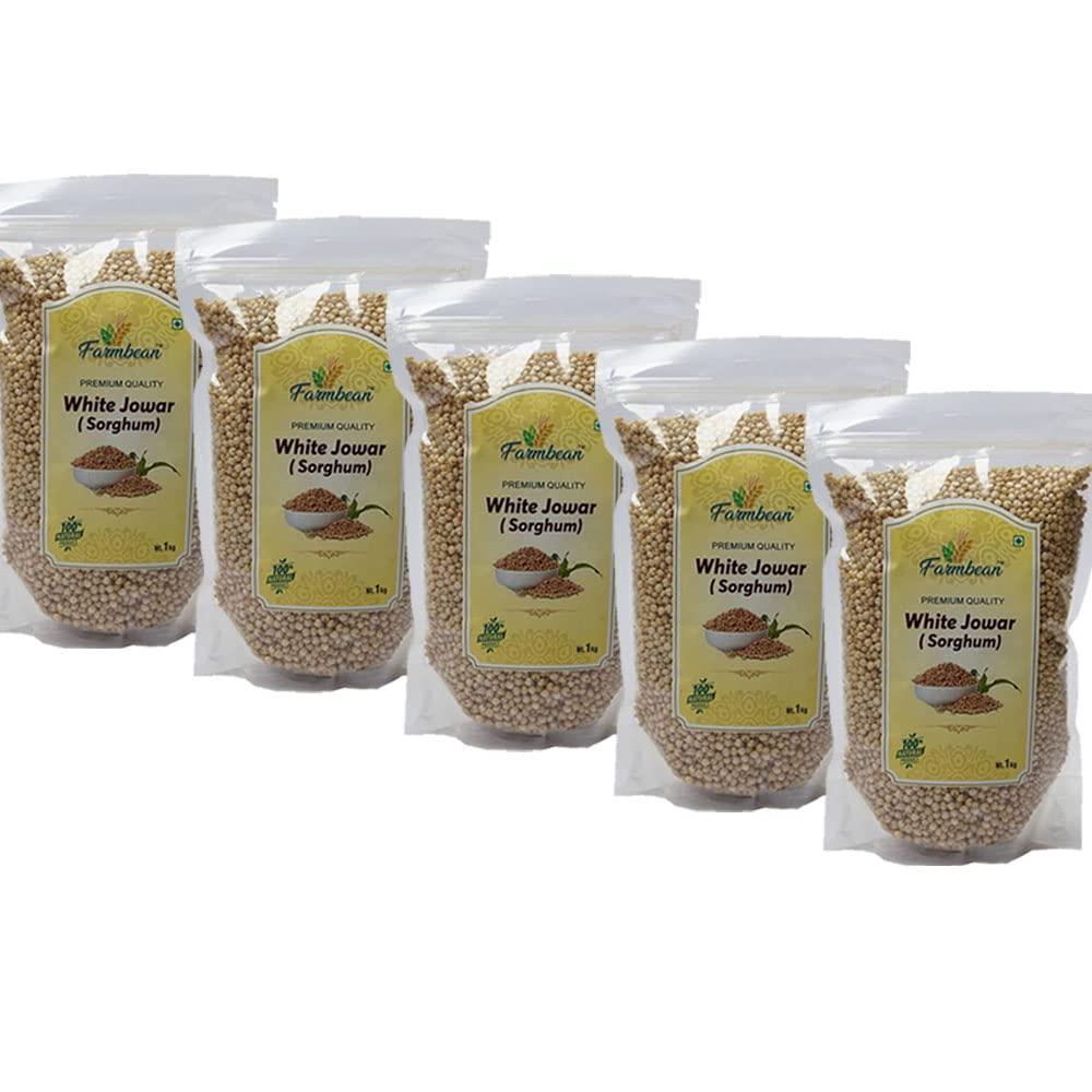 Farmbean Farmbean Raw White Sorghum/ White Jowar Seeds for Eating, Healthy Seeds Unroasted White Sorghum/ White Jowar Seeds, Raw and Unsalted - 5 KG