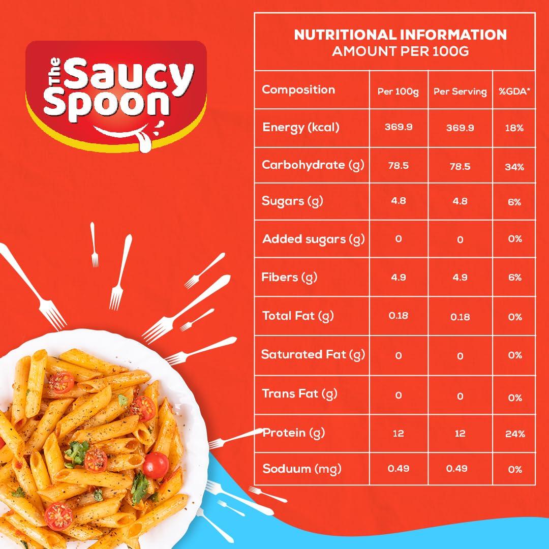 The Saucy Spoon The Saucy Spoon - Combo Penne & Fusilli Pasta | 100% Durum Wheat Low in Calories Healthy Cooked | No Chemical & Preservatives | Quality Ingredients High Protein & Fibre Vegan - 400g x 2