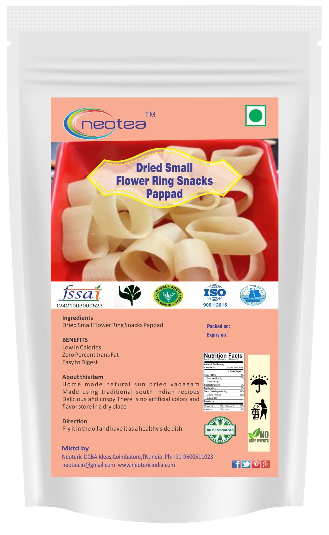 neotea Neotea Homemade Dried Small Flower Ring Snacks Papad/Appalam - Indian Dish, 250G