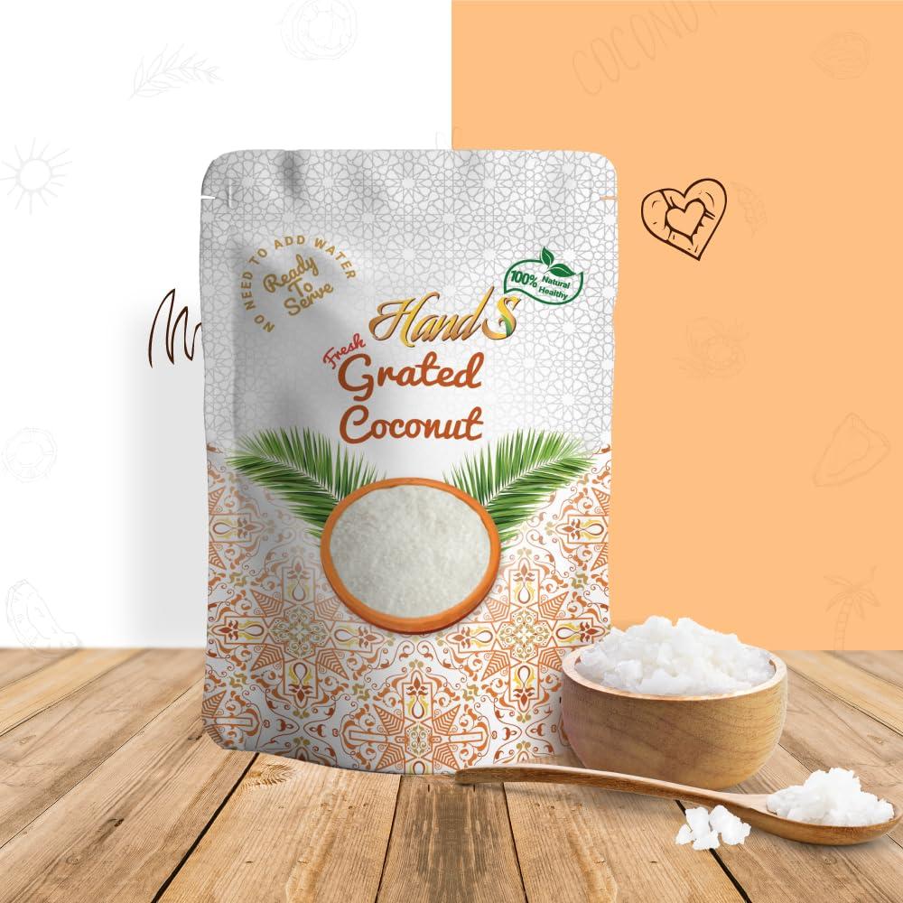 HandS HandS Fresh Wet Grated Coconut Kernel | 200 gms X Pack of 2 | No added Preservatives or Chemicals | No need to add Water | Vegan and Keto Friendly | Easy Ingredient for South Indian Dish Preparation