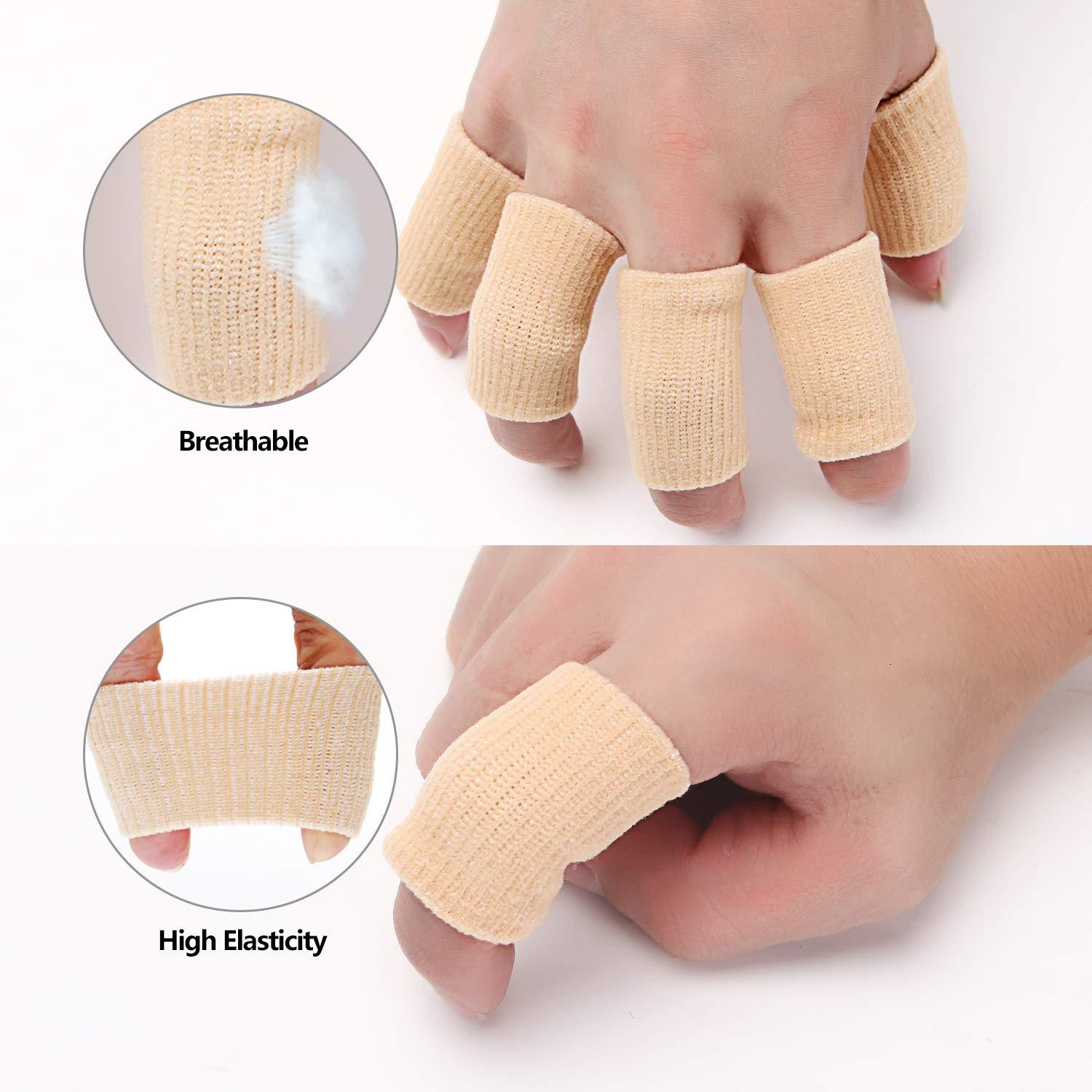 Senkary Senkary 20 Pieces Finger Sleeves Protectors Thumb Brace Support Elastic Compression Protector for Relieving Pain, Arthritis,Trigger Finger, Sports (Beige)